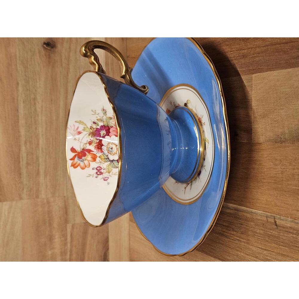 Rare Hammersley Turquoise Blue (Sèvres Blue) Cup & Saucer Signed F. Howard 1940s